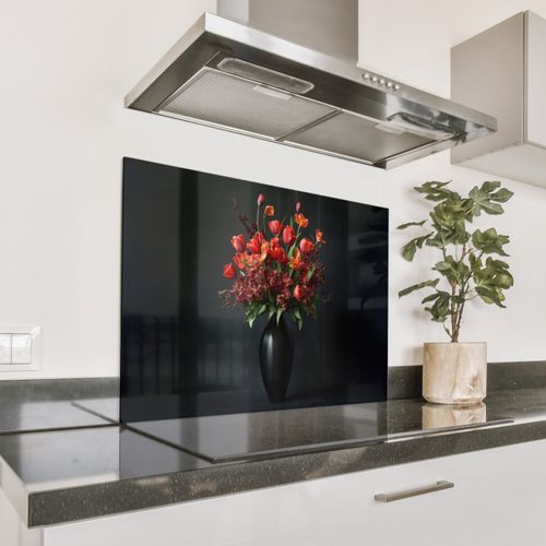 Spritzschutz Küche - Blumenstrauß - Tulpen - Vase - Rot