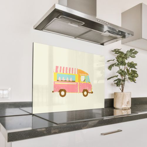 Spritzschutz Küche - Eiscreme-Wagen - Retro - Softeis - Rosa