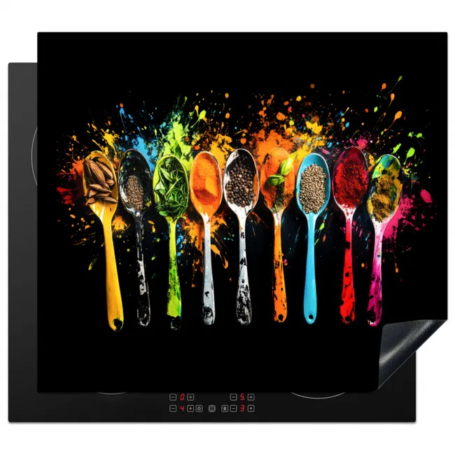 Herdabdeckplatte - Löffel - Gewürze - Modern - Graffiti - Farbe - Farbenfroh