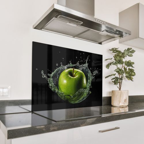 Spritzschutz Küche - Apfel - Grün - Obst - Wasser - Schwarz