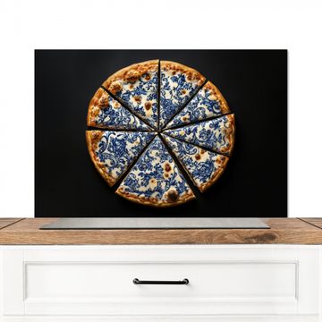 Spritzschutz Küche - Pizza - Lebensmittel - Delfter Blau