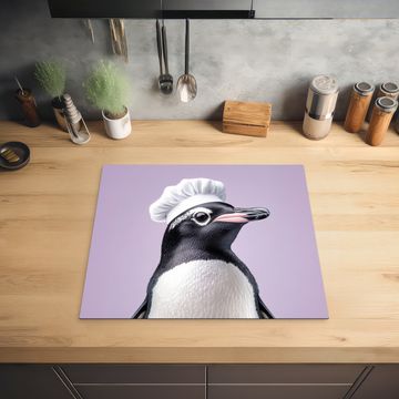 Herdabdeckplatte - Pinguin - Kochmütze - Lieb - Lila