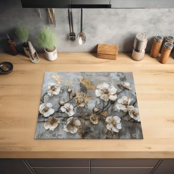 Herdabdeckplatte - Blumen - Weiß - Grau - Gold - Luxus