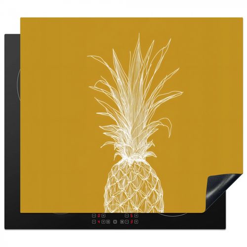 Herdabdeckplatte - Strich-Illustration - Ananas - Blattkrone - Ockergelb