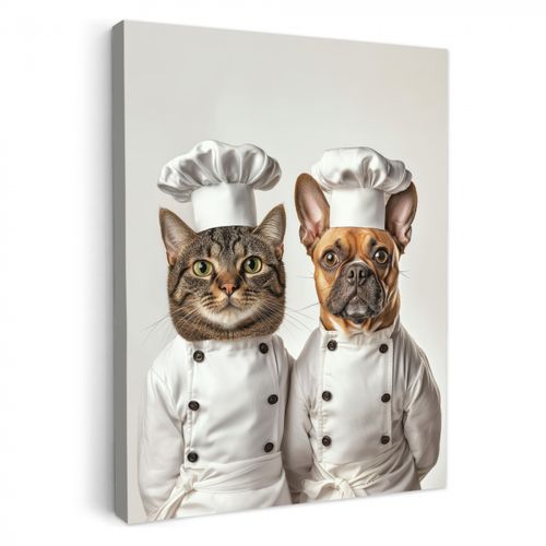 Leinwandbilder - Katze - Hund - Kochkleidung