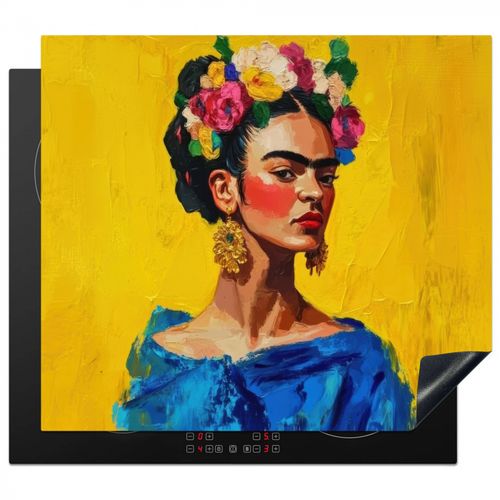 Herdabdeckplatte - Frida Kahlo - Frau - Gelb - Blau - Blumen