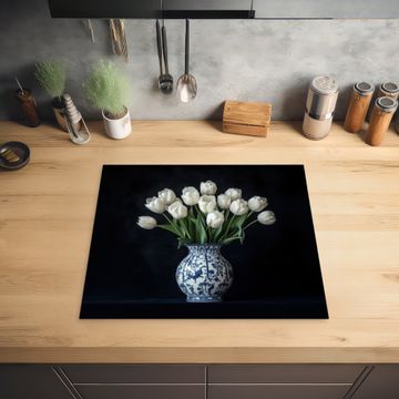 Herdabdeckplatte - Weiß - Blumen - Tulpen - Vase