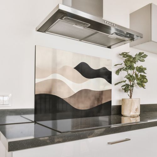 Spritzschutz Küche - Abstrakt - Landschaft - Wellen - Cremefarben