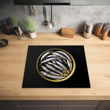 Herdabdeckplatte - Sardinen - Fisch - Rund - Schwarz