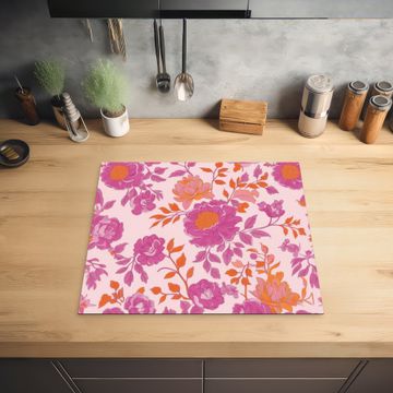 Herdabdeckplatte - Florales Muster - Rosa - Orange - Blumen