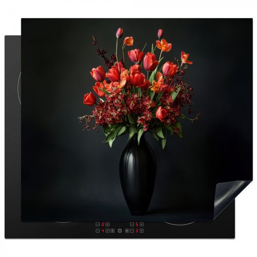 Herdabdeckplatte - Blumenstrauß - Tulpen - Vase - Rot