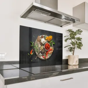 Spritzschutz Küche - Kräutermosaik auf dunkler Leinwand