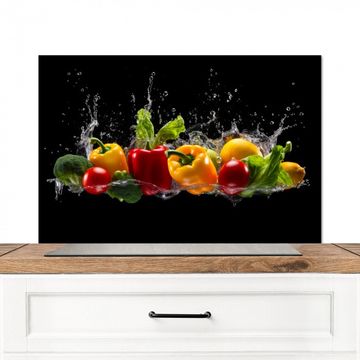 Spritzschutz Küche - Paprika - Wasser - Gemüse - Schwarz