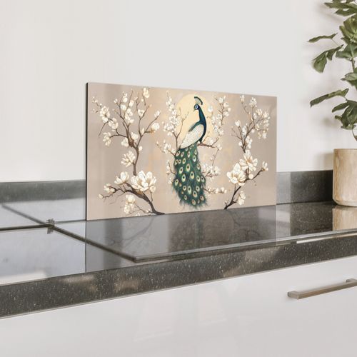Spritzschutz Küche - Pfau - Zweig - Blumen