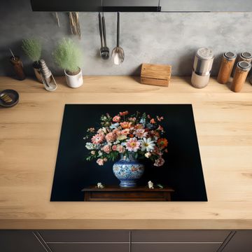 Herdabdeckplatte - Holz - Vase - Farben - Blumen