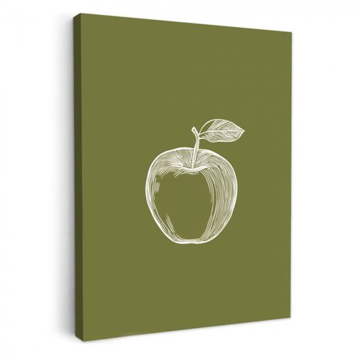 Leinwandbilder - Strichzeichnung - Apfel - Olivgrün - Blatt