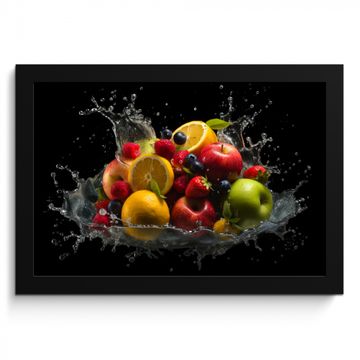 Bilder mit Rahmen - Obst - Apfel - Orange - Rote Früchte - Wasser