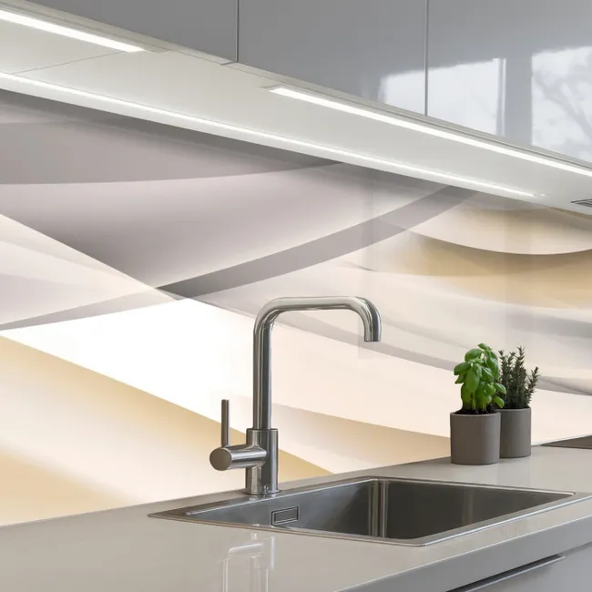 Golven - Abstract - Beige keuken achterwand 2 middel -3d_schuin