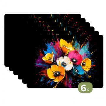 Tischset - Blumen - Bunt - Graffiti - Modern - Blumenstrauß - 6 Stück