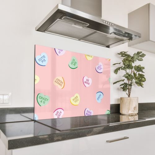 Spritzschutz Küche - Herz - Bonbon - Pastell - Text