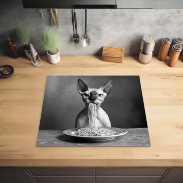 Herdabdeckplatte - Sphynx - Katze - Tiere - Humor - Spaghetti - Schwarz und Weiß
