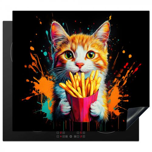 Herdabdeckplatte - Katze - Essen - Pommes frites - Graffiti - Abstrakt