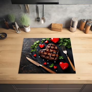 Herdabdeckplatte - Steak - Herz - Besteck