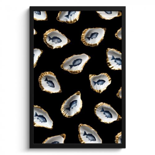 Bilder mit Rahmen - Austern - Fisch - Blau - Gold