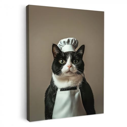 Leinwandbilder - Katze - Kochkleidung - Schwarz - Weiß