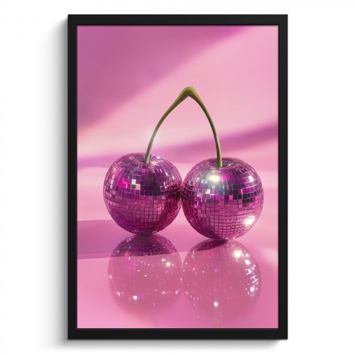 Bilder mit Rahmen - Glitzer - Discokugel - Rosa - Kirsche