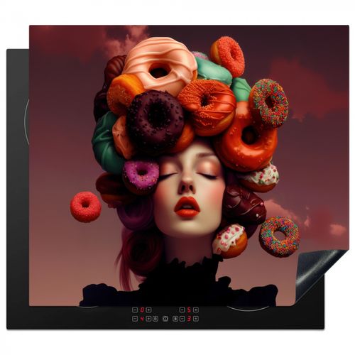 Herdabdeckplatte - Frau - Donuts - Bunt