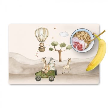 Tischset - Wilde Tiere - Safari - Aquarell - Heißluftballon - 6 Stück