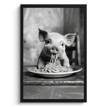 Bilder mit Rahmen - Schwein - Niedlich - Spaghetti - Schwarz und weiß - Tier