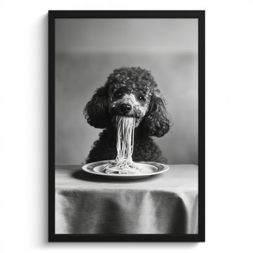 Bilder mit Rahmen - Pudel - Hund - Schwarz - Weiß - Niedlich - Nudeln