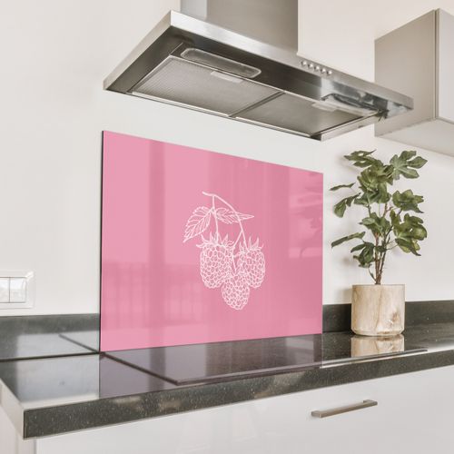 Spritzschutz Küche - Himbeeren - Stiel - Gezeichnet - Rosa