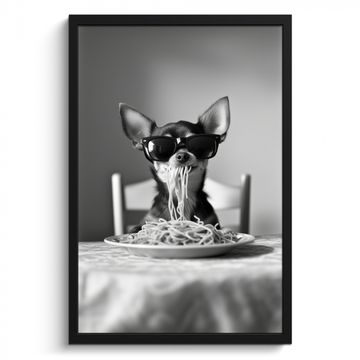 Bilder mit Rahmen - Chihuahua - Hund - Sonnenbrille - Humorvoll - Schwarz - Weiß - Spaghetti