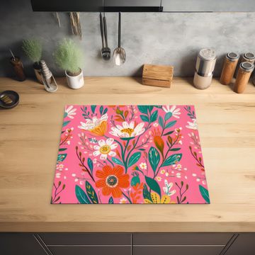 Herdabdeckplatte - Rosa - Blumen - Weiß - Orange