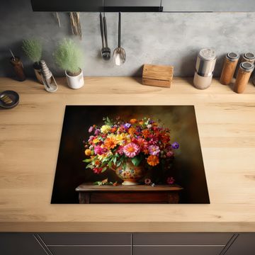 Herdabdeckplatte - Farben - Blumenstrauß - Vase - Holz