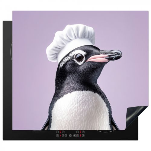 Herdabdeckplatte - Pinguin - Kochmütze - Lieb - Lila