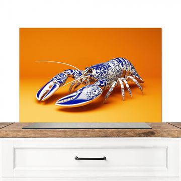 Spritzschutz Küche - Hummer - Delfter Blau - Schild - Hart - Orange