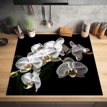 Herdabdeckplatte - Tautropfen auf weißen Orchideen