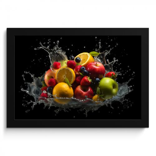 Bilder mit Rahmen - Obst - Apfel - Orange - Rote Früchte - Wasser