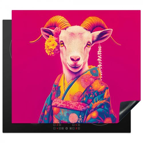 Herdabdeckplatte - Ziege - Hörner - Kimono - Farbenfroh