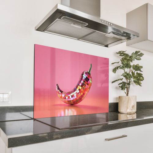 Spritzschutz Küche - Paprika - Disco - Rot - Glitzer
