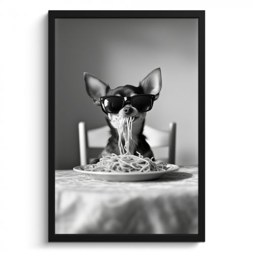 Bilder mit Rahmen - Chihuahua - Hund - Sonnenbrille - Humorvoll - Schwarz - Weiß - Spaghetti