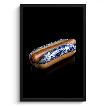 Bilder mit Rahmen - Hot Dog - Porzellan - Delfter Blau - Lebensmittel