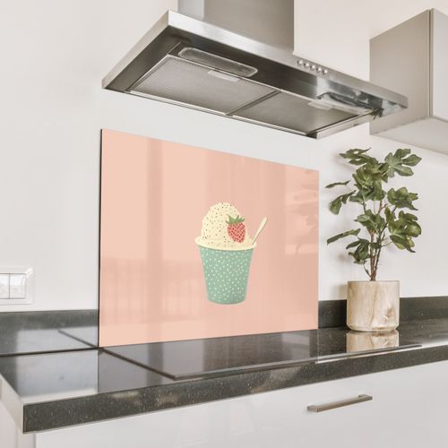 Spritzschutz Küche - Tablett - Eiscreme - Erdbeere - Rosa