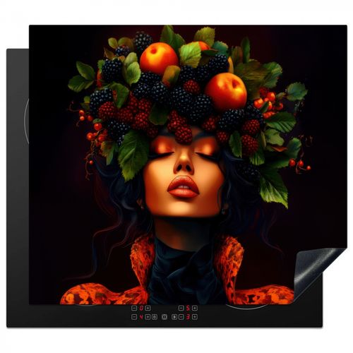 Herdabdeckplatte - Frau - Schwarz - Beeren - Äpfel
