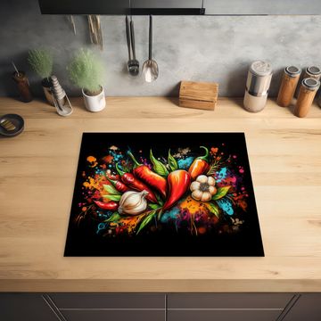 Herdabdeckplatte - Gemüse - Paprika - Knoblauch - Graffiti - Farbe - Bunt