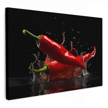 Leinwandbilder - Paprika - Rot - Schwarz - Wasser - Gemüse